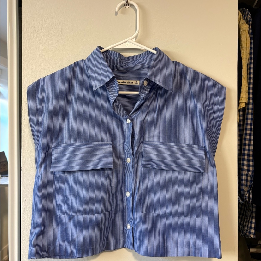 Abercrombie & Fitch Blue Pinstripe Boxy Button-Up Blouse